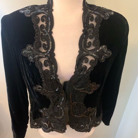 Farina Collections black velvet sequin jkt, size 10 - Picture 5 of 5